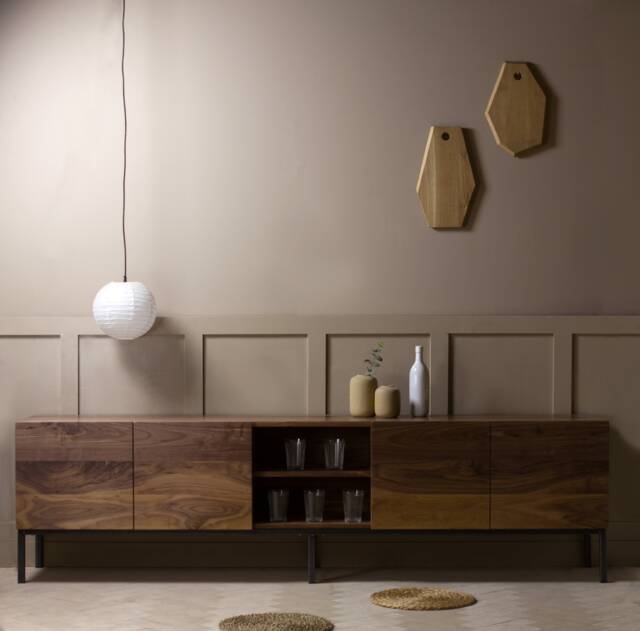 Konk ??? Large Chamfered Edge Media Unit [Walnut] Bespoke Sizes Available Industrial Solid Walnut Cabinet, Mid Century Inspired Tv Stand - image 1