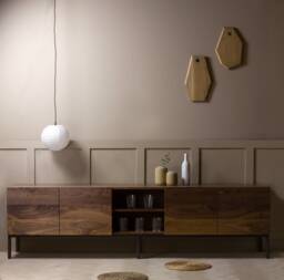 Konk ??? Large Chamfered Edge Media Unit [Walnut] Bespoke Sizes Available Industrial Solid Walnut Cabinet, Mid Century Inspired Tv Stand - thumbnail 1