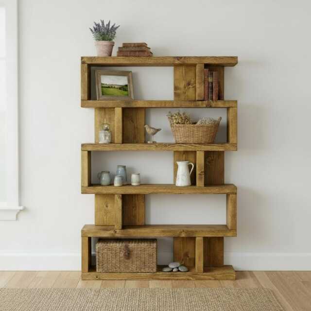 Handmade Solid Wood Rustic Bookcase, Freestanding Shelving Unit - image 1