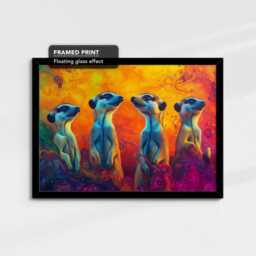 Vibrant Abstract Colorful Meerkats Painting Framed Poster Print, Canvas Wall Decor Art Home Kitchen Room Animal Gifts - thumbnail 2
