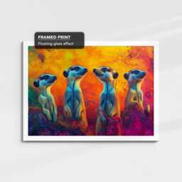 Vibrant Abstract Colorful Meerkats Painting Framed Poster Print, Canvas Wall Decor Art Home Kitchen Room Animal Gifts - thumbnail 3