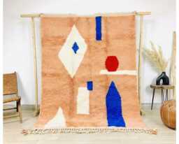 Moroccan Peach Berber Rug, Handwoven Wool Shag Boho Nursery Authentic Beni Ourain Carpet, Large Area Rug - thumbnail 1