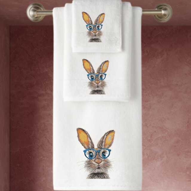 Embroidered Luxury Cotton Towel, Bunny With Glasses, Personalised Gift - image 1