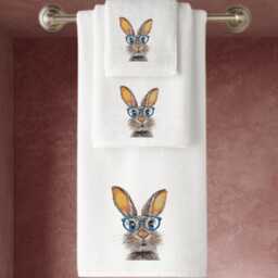 Embroidered Luxury Cotton Towel, Bunny With Glasses, Personalised Gift - thumbnail 1