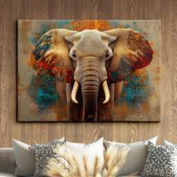 Elephant Animal Abstract Oil Painting Colourful Paint Splatter Style Wall Art Framed Canvas Poster Print, Home/Office Room Decor Gifts - thumbnail 1
