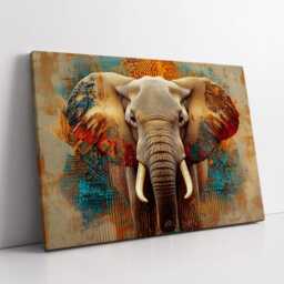 Elephant Animal Abstract Oil Painting Colourful Paint Splatter Style Wall Art Framed Canvas Poster Print, Home/Office Room Decor Gifts - thumbnail 2