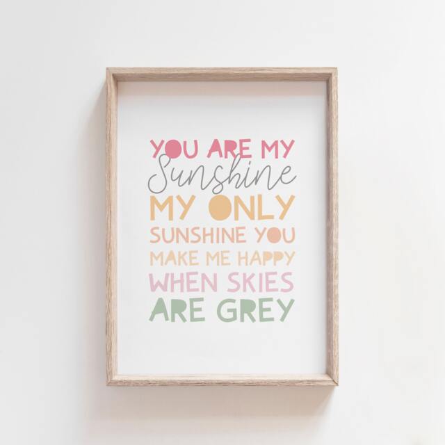 You Are My Sunshine Print, Girls Nursery Prints, Bedroom, Quote, Wall Art, Kids Playroom Blush Pink - image 1