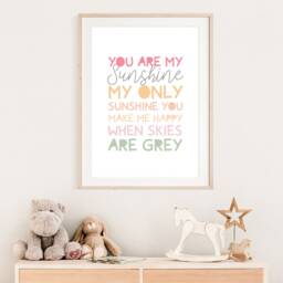 You Are My Sunshine Print, Girls Nursery Prints, Bedroom, Quote, Wall Art, Kids Playroom Blush Pink - thumbnail 3