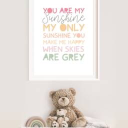 You Are My Sunshine Print, Girls Nursery Prints, Bedroom, Quote, Wall Art, Kids Playroom Blush Pink - thumbnail 2