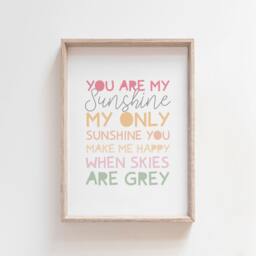 You Are My Sunshine Print, Girls Nursery Prints, Bedroom, Quote, Wall Art, Kids Playroom Blush Pink - thumbnail 1