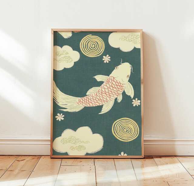 Koi Fish Poster, Japanese Wall Art, Oriental Nature Print - image 1