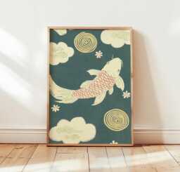 Koi Fish Poster, Japanese Wall Art, Oriental Nature Print - thumbnail 1