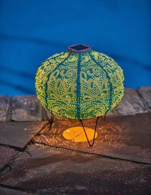 Teal Pumpkin Solar Lantern - Moroccan Style Laser-Cut Garden Light - image 1