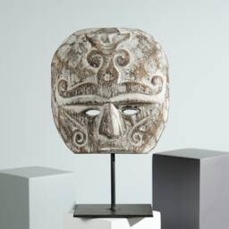Wooden Traditional Mask Wall Decor, On Stand, Statue, Halloween Hanging Sculpture, Wood Carving, Home Decoration, Memorial Gift - thumbnail 3