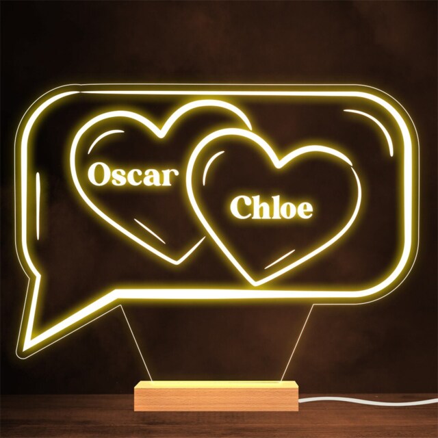 Chat Bubble Two Valentine's Day Personalised Gift Warm Lamp Night Light - image 1