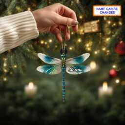 Custom Name Dry Pressing Dragonfly Personalized Ornament, Christmas Tree Hanging Decor, 2D Flat Acrylic Ornament Holiday Gift - thumbnail 3