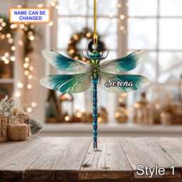 Custom Name Dry Pressing Dragonfly Personalized Ornament, Christmas Tree Hanging Decor, 2D Flat Acrylic Ornament Holiday Gift - thumbnail 2
