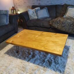 Rustic Coffee Table Handmade Solid Wood Scaffold Board Folding Hairpin Legs - thumbnail 4