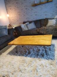 Rustic Coffee Table Handmade Solid Wood Scaffold Board Folding Hairpin Legs - thumbnail 1