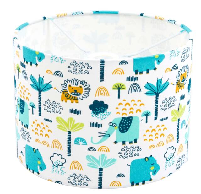 Animal Drum Lampshade UK Made Kids Lampshade Hippo Elephant Lion Lamp Shade Children's Jungle Zoo Palm - image 1