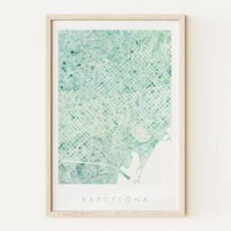 Barcelona Map Watercolor Print Spain City Block Plan - Art Print Anniversary Wedding Gift Mediterranean Wall Decor Spanish Travel Art - thumbnail 1