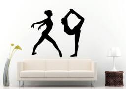 Two Rhythmic Gymnastics Gymnast Girls Females Silhouette Wall Decal Vinyl Sticker Mural Room Decor L785 - thumbnail 1