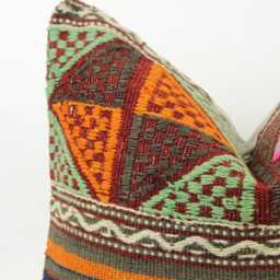 Vintage Kilim Pillow Cover Hand-Spun Wool, Turkish Cotton - 16x16 Inch - thumbnail 3