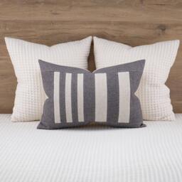 Modern Striped Lumbar Pillow Cover, Beige & Gray, Boho Decor - thumbnail 1