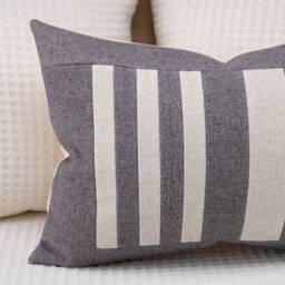 Modern Striped Lumbar Pillow Cover, Beige & Gray, Boho Decor - thumbnail 4
