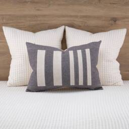 Modern Striped Lumbar Pillow Cover, Beige & Gray, Boho Decor - thumbnail 3