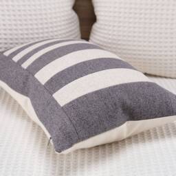 Modern Striped Lumbar Pillow Cover, Beige & Gray, Boho Decor - thumbnail 2