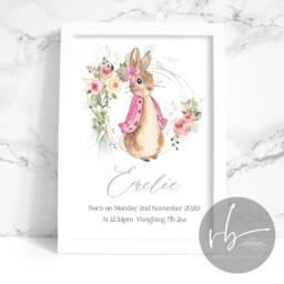 Pink Rabbit Personalised New Baby Print, Christening, Baptism, Keepsake, Print Framed, Girl - thumbnail 3