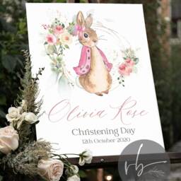 Pink Rabbit Personalised New Baby Print, Christening, Baptism, Keepsake, Print Framed, Girl - thumbnail 2