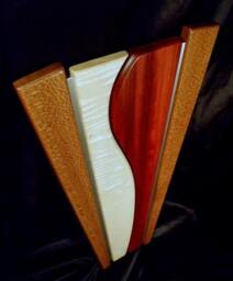 Curves & Angles - Lacewood/Padouk Figured Maple Wall Hanging Art with Aluminum Accents - thumbnail 1