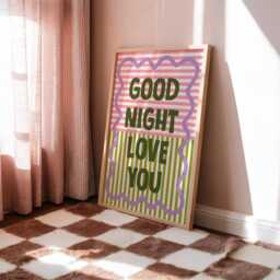 Good Night Love You Print, Retro Striped Bedroom Art, Bold Typography Poster, Colourful Mid Century Modern Home Decor, Whimsical Cute Gift - thumbnail 2