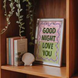 Good Night Love You Print, Retro Striped Bedroom Art, Bold Typography Poster, Colourful Mid Century Modern Home Decor, Whimsical Cute Gift - thumbnail 3