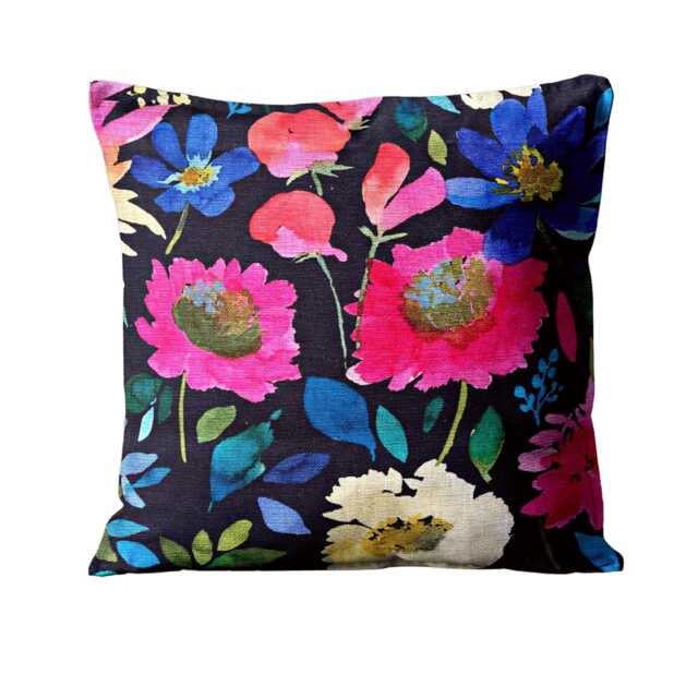Bluebellgray Zinnia Linen Cushion Cover Cerise Pink Floral Pillow, 16x16 - image 1