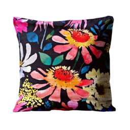 Bluebellgray Zinnia Linen Cushion Cover Cerise Pink Floral Pillow, 16x16 - thumbnail 2