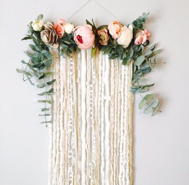 Peony Floral Wall Hanging, Neutral Yarn, Modern Flower Decor - image 1