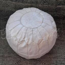 Moroccan Pouf, Leather White Pouf, Pouf, Stool, Ottoman Footstool, Outdoor Unstuffed - thumbnail 1