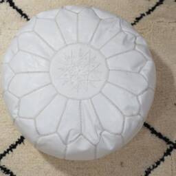 Moroccan Pouf, Leather White Pouf, Pouf, Stool, Ottoman Footstool, Outdoor Unstuffed - thumbnail 2