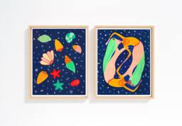 Set Of 2 Prints, Under The Sea Print, Bedroom Wall Art, Coastal Shells Preteen Gift, Mermaids Decor, Girls Room Print - thumbnail 1
