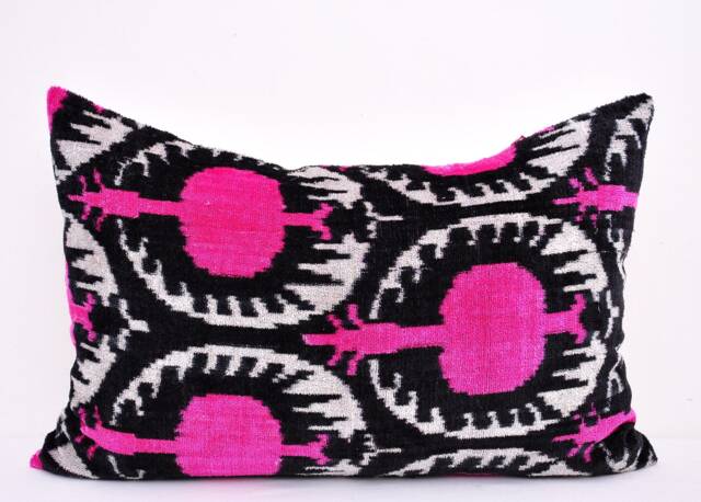 Silk Velvet Ikat Pillow Cover, Decorative Cushion - image 1