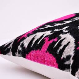 Silk Velvet Ikat Pillow Cover, Decorative Cushion - thumbnail 3