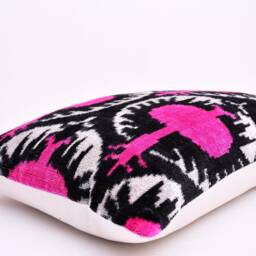 Silk Velvet Ikat Pillow Cover, Decorative Cushion - thumbnail 2