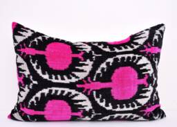 Silk Velvet Ikat Pillow Cover, Decorative Cushion - thumbnail 1