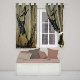Dancing Ballerina Black Silhouette Gold Abstract Expressive Design For Home Decor Readymade Eyelet Ring Top Thermal 100% Blackout Curtains - thumbnail 2