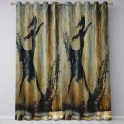 Dancing Ballerina Black Silhouette Gold Abstract Expressive Design For Home Decor Readymade Eyelet Ring Top Thermal 100% Blackout Curtains - thumbnail 3