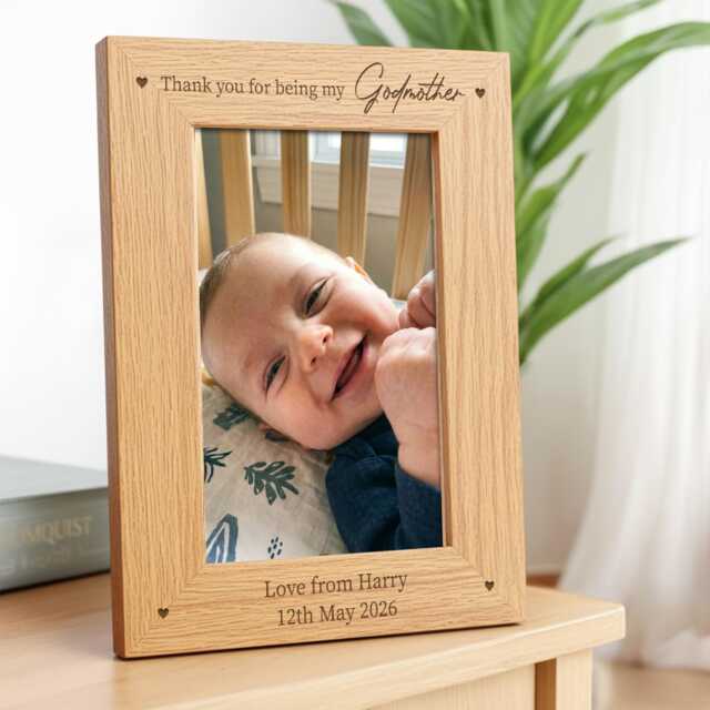Personalised Godmother Gifts - Engraved Wooden Thank You Photo Frame - image 1