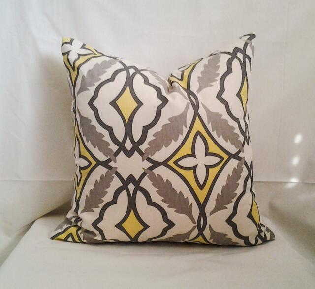 Yellow & Grey Pillow Cover, 18x18 Decorative Pillow, Toss Home Decor, Summer, Spring Retro - image 1